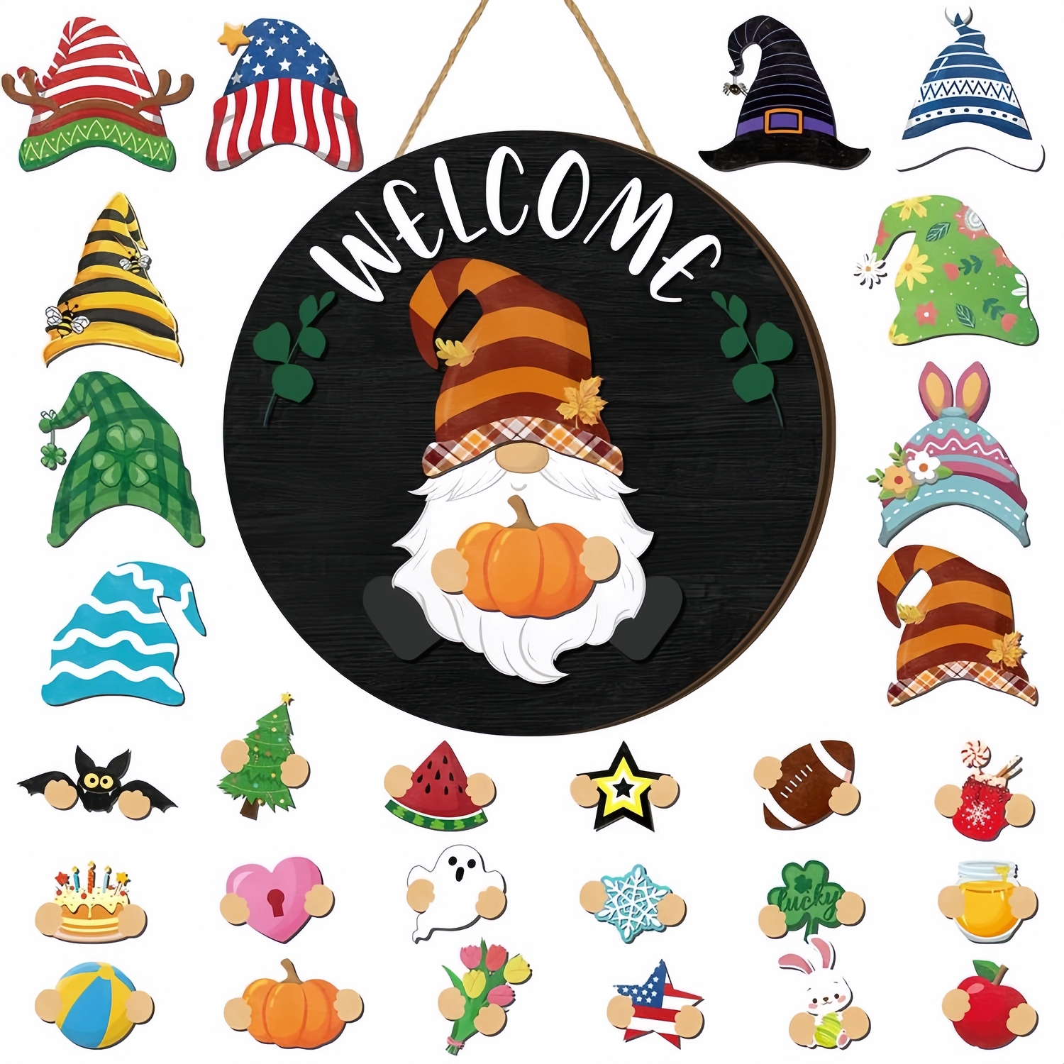 Seasonal Interchangeable Gnome Door Hanger