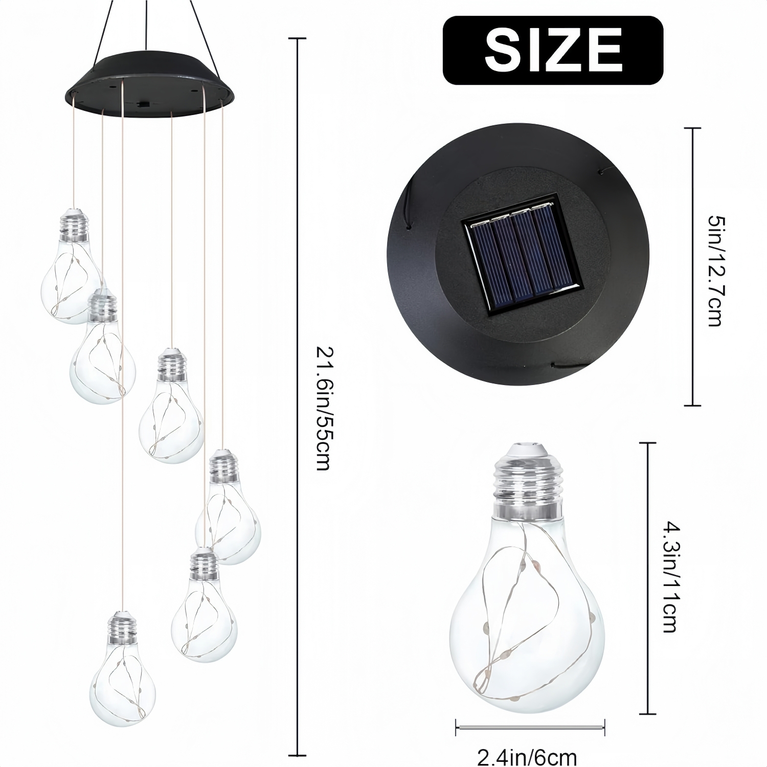 Solar-Powered Colorful LED Light Bulb Wind Chimes