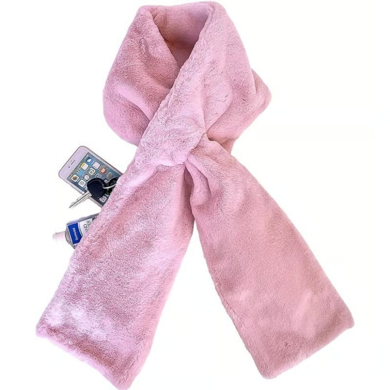 Faux Fur Scarf with Hidden Zipper Pocket