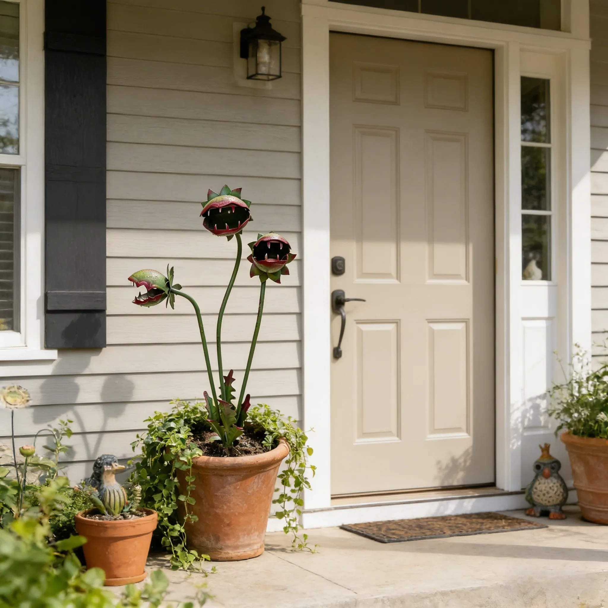 Whimsical Metal Carnivorous Plant Garden Stake for Outdoor Decor