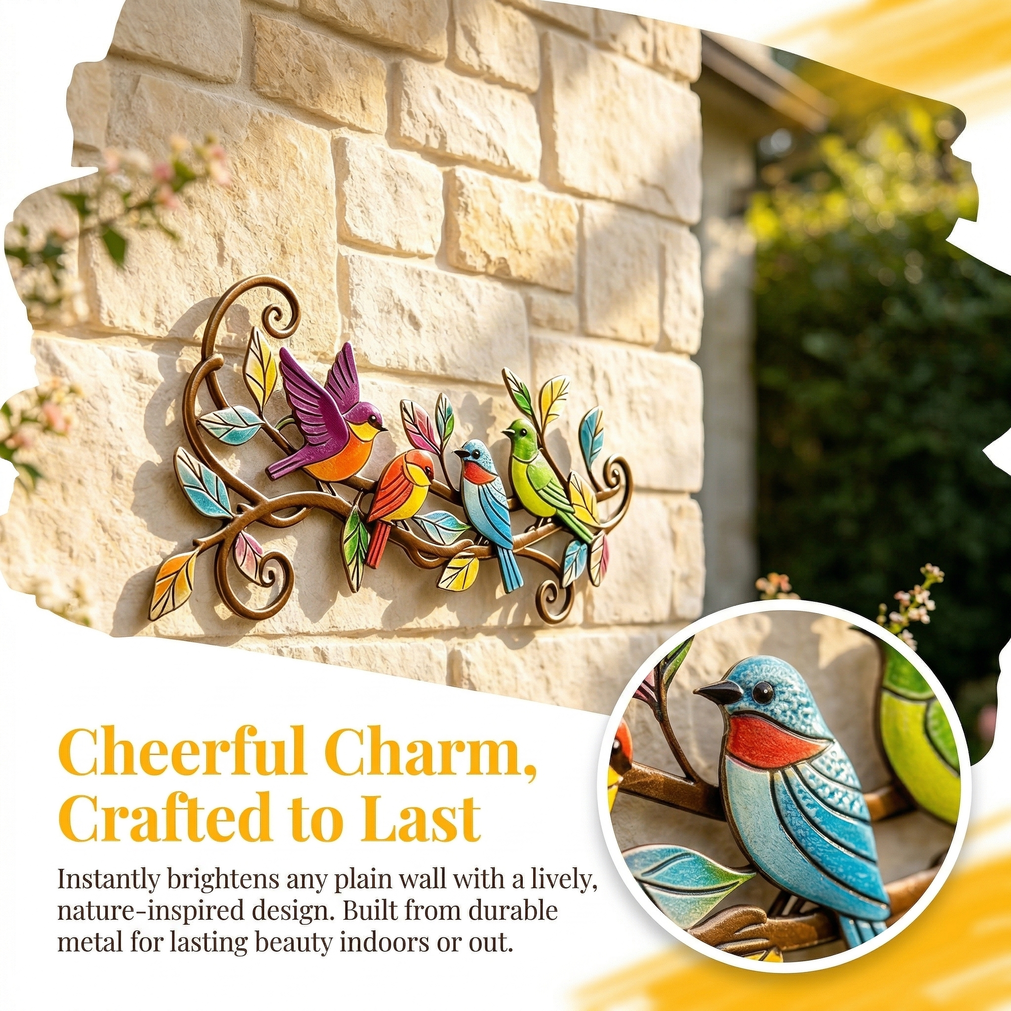 Colorful Metal Bird Wall Decor for Outdoor Patio