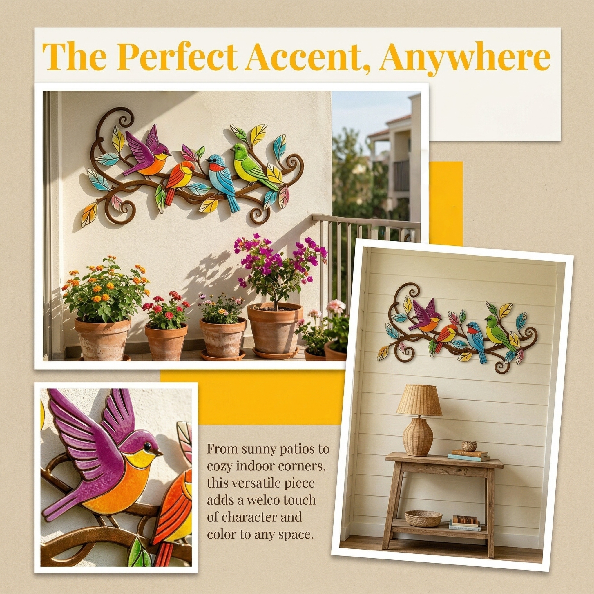 Colorful Metal Bird Wall Decor for Outdoor Patio