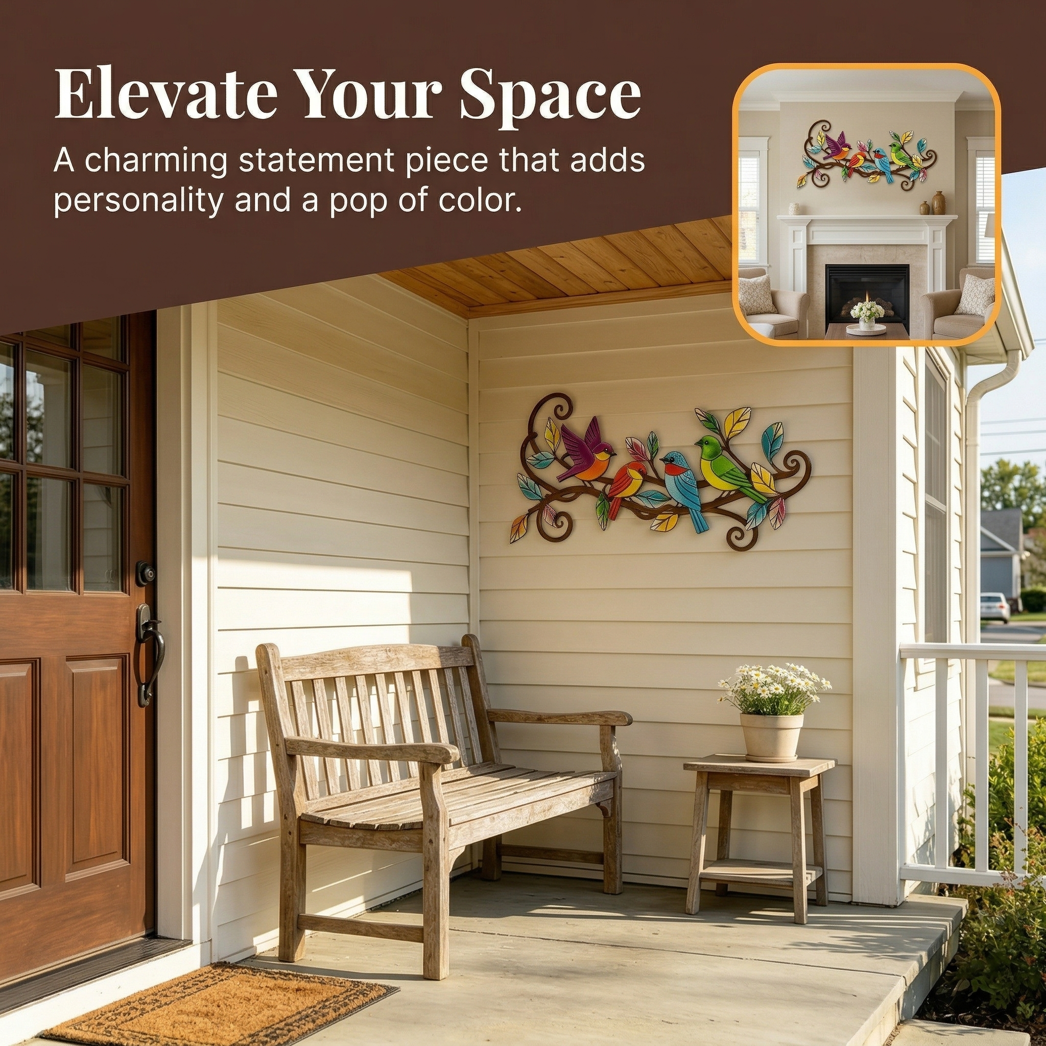 Colorful Metal Bird Wall Decor for Outdoor Patio