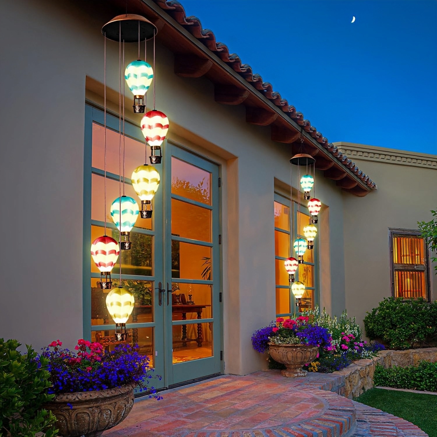 Hot Air Balloon Solar Wind Chimes Lights