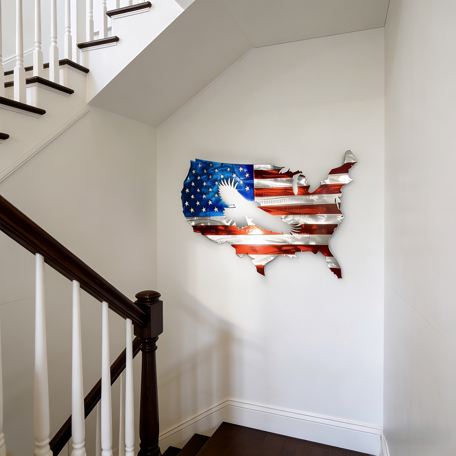 Large Vintage Bald Eagle & American Flag Metal Wall Art