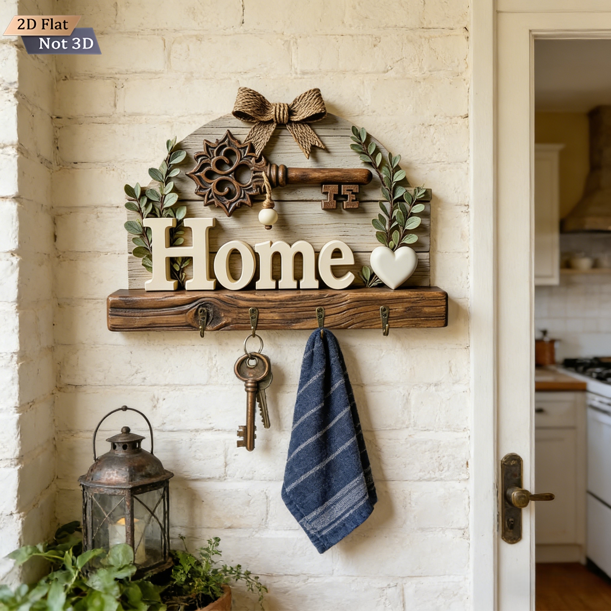 Home Wooden Key Holder Wall Decor with Hooks