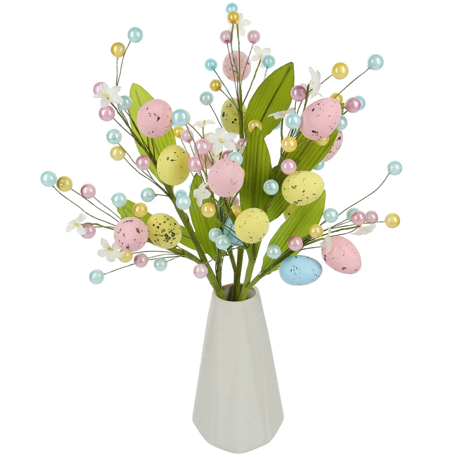 Set of 2 Artificial Easter Egg Berry Stems – Colorful Spring Picks with Pastel Eggs, Berries & Leaves for Vase Decor, Table Centerpieces & Mantel Styling (Indoor/Outdoor)