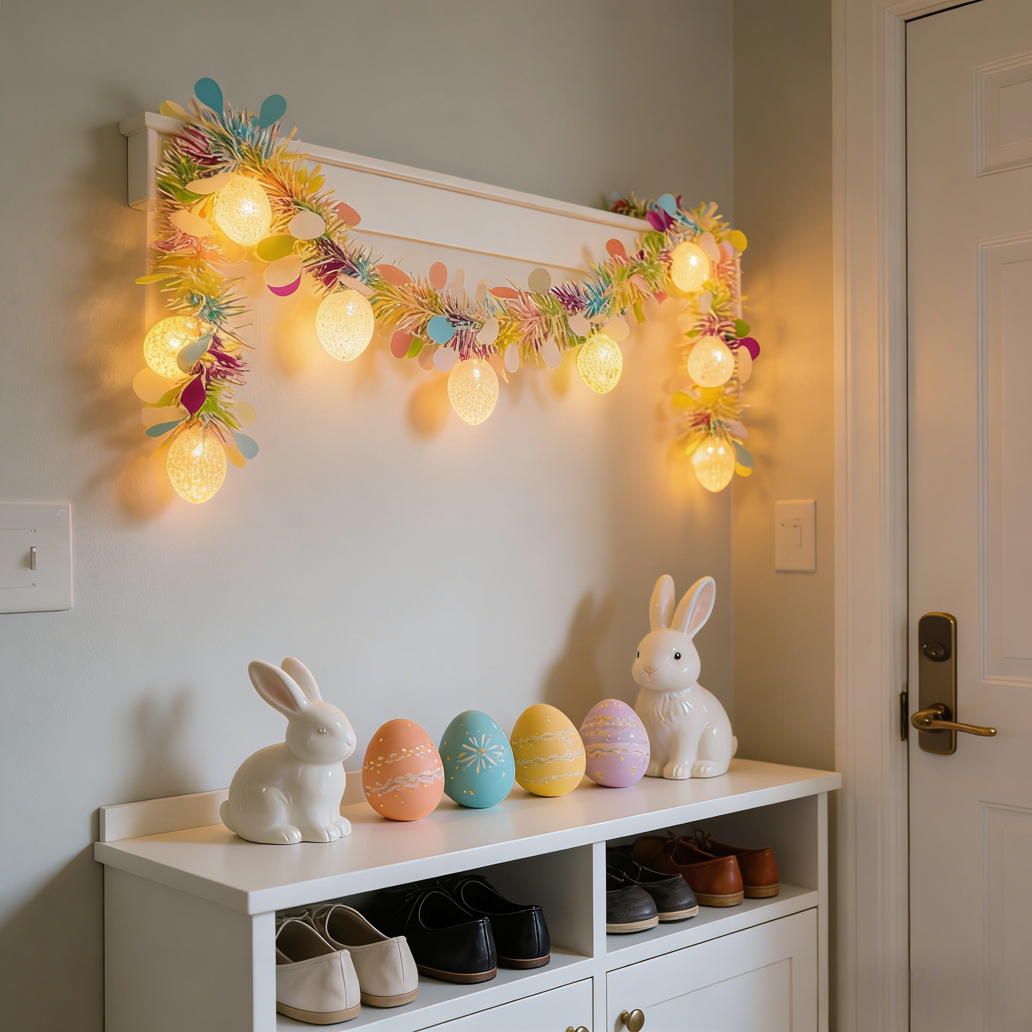 6.56FT Rainbow Easter Tinsel Garland with Egg String Lights