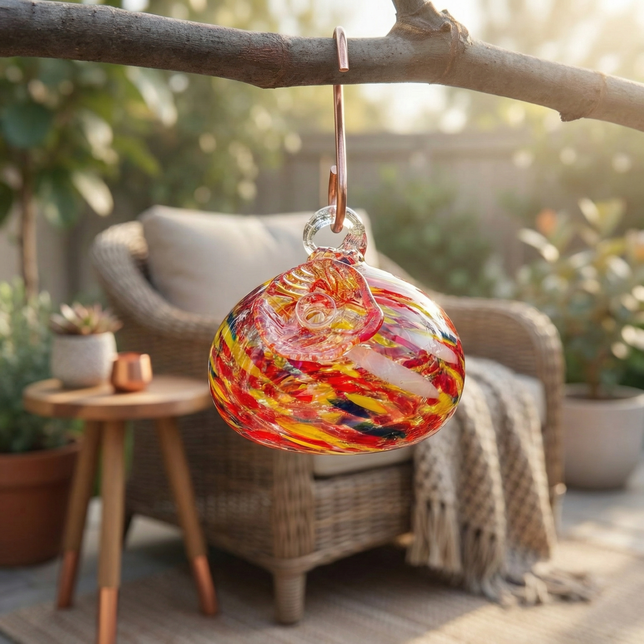 Handblown Glass Hummingbird Feeder
