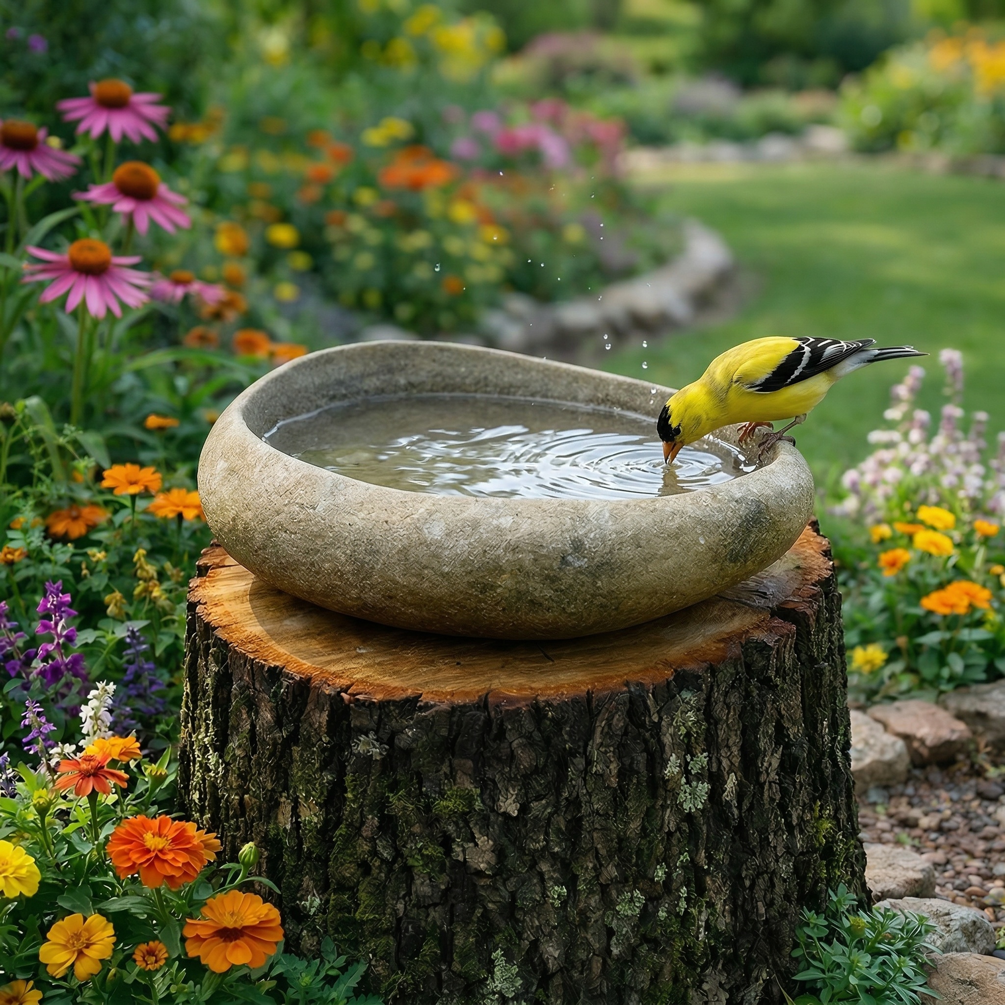 Natural River Stone Bird Bath