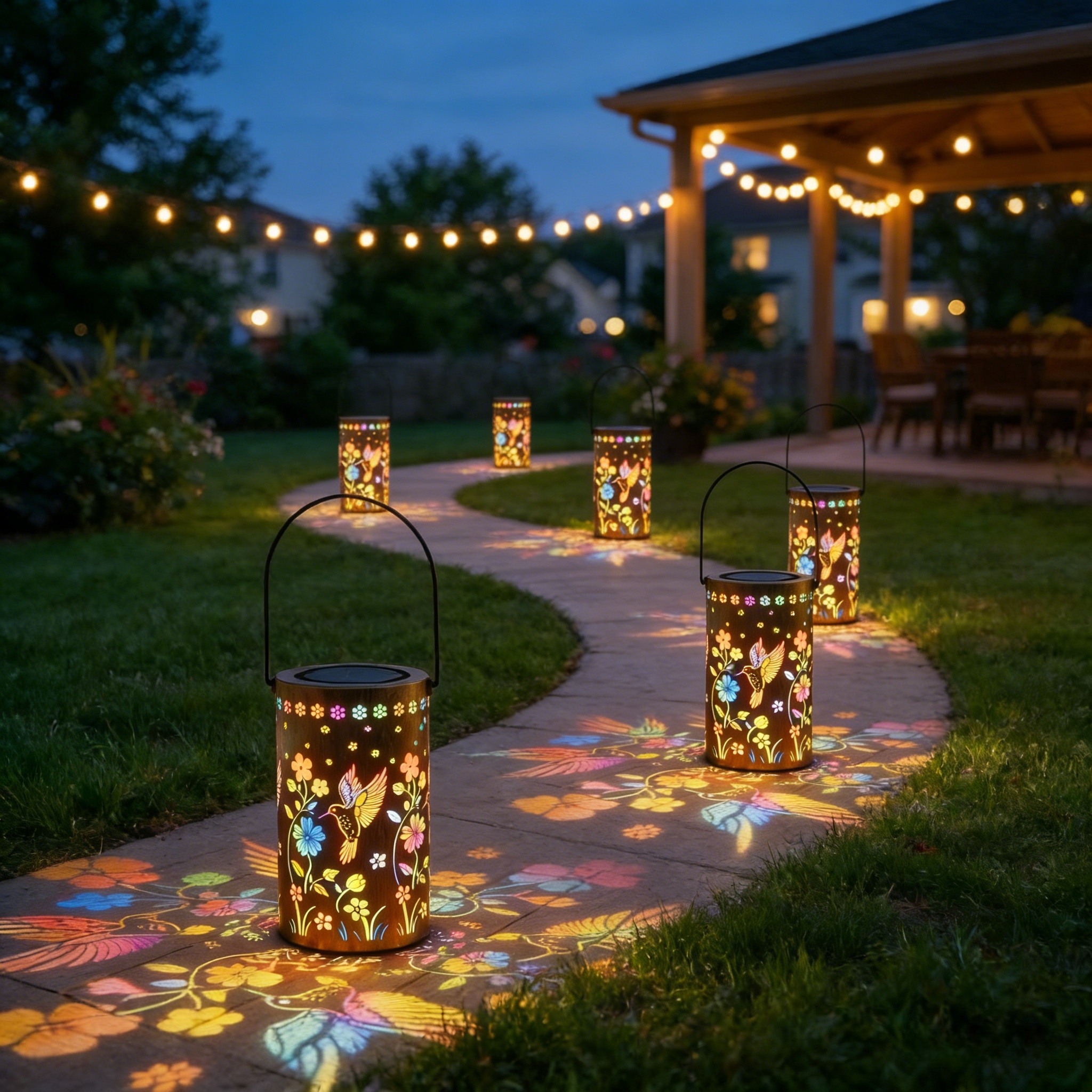 Colorful Hummingbird Solar Garden Lantern