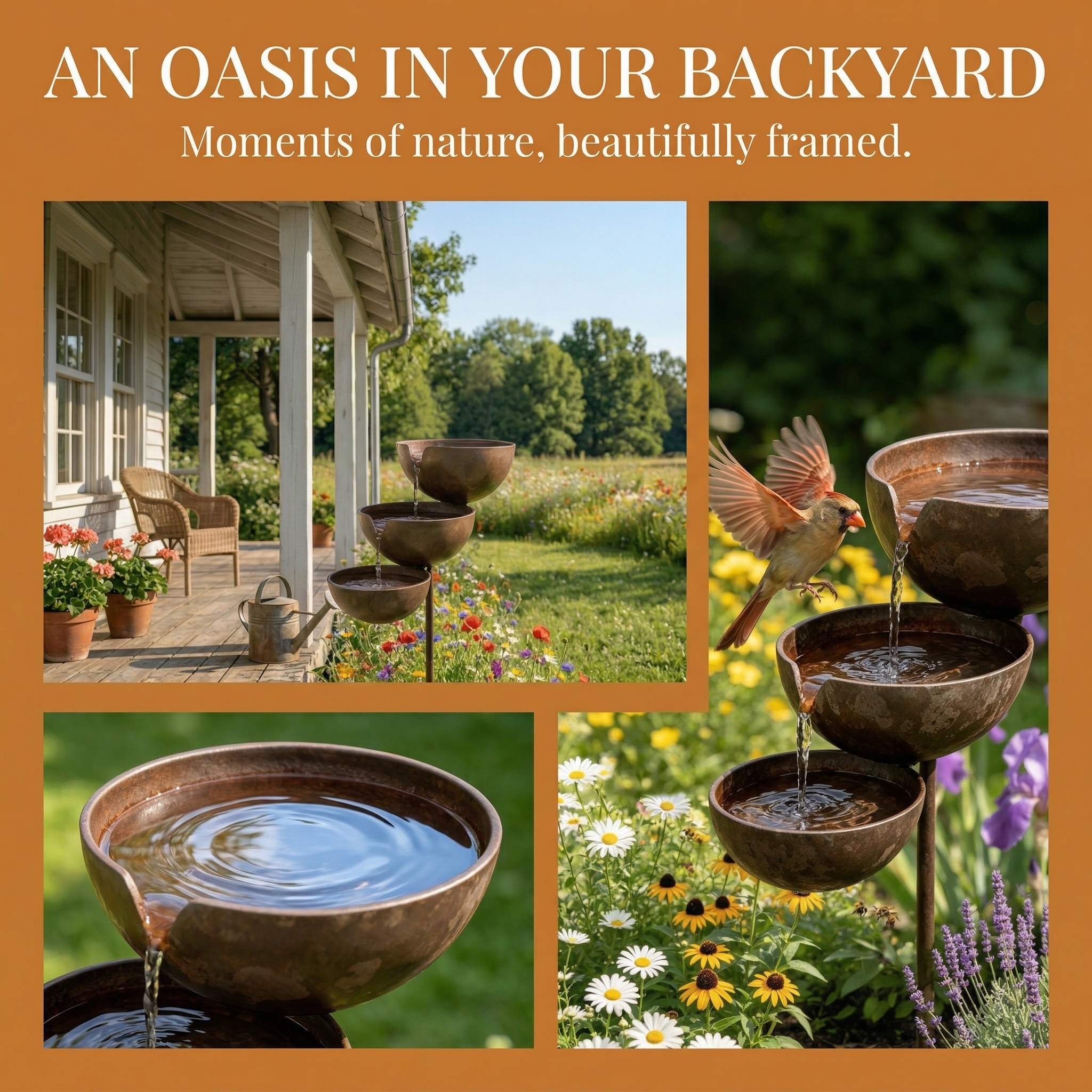 Three-Tier Metal Rain Catcher Bird Bath for Garden