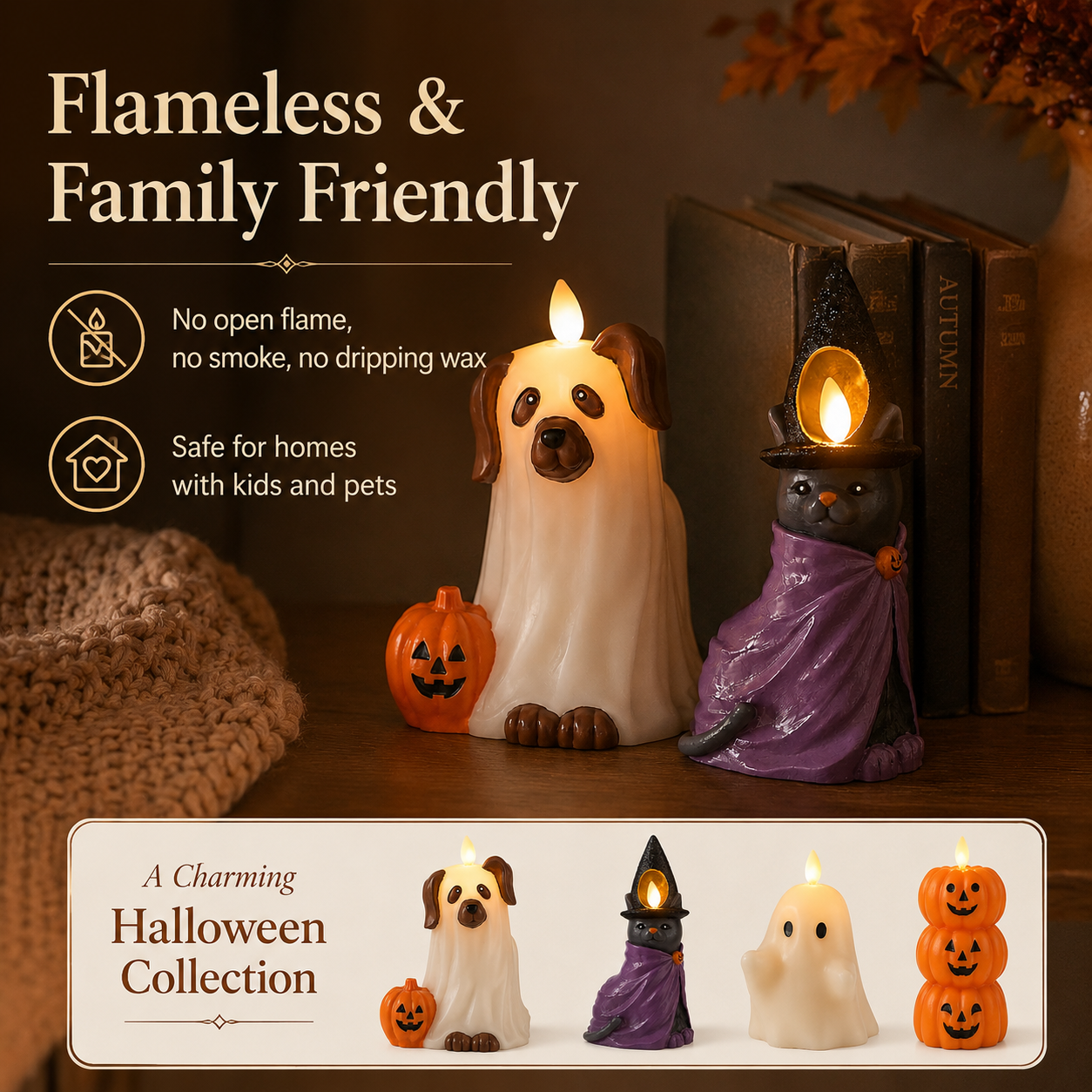 Halloween Flameless Candle with Flickering Flame