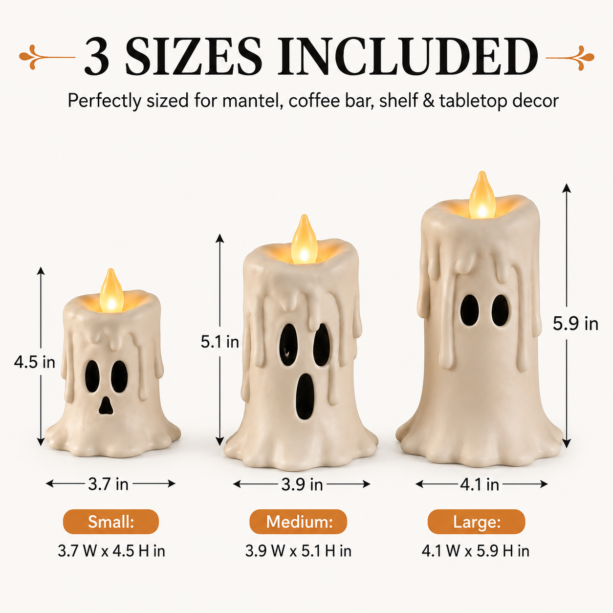 3-Piece Set Cozy Lighted Ghost Candles