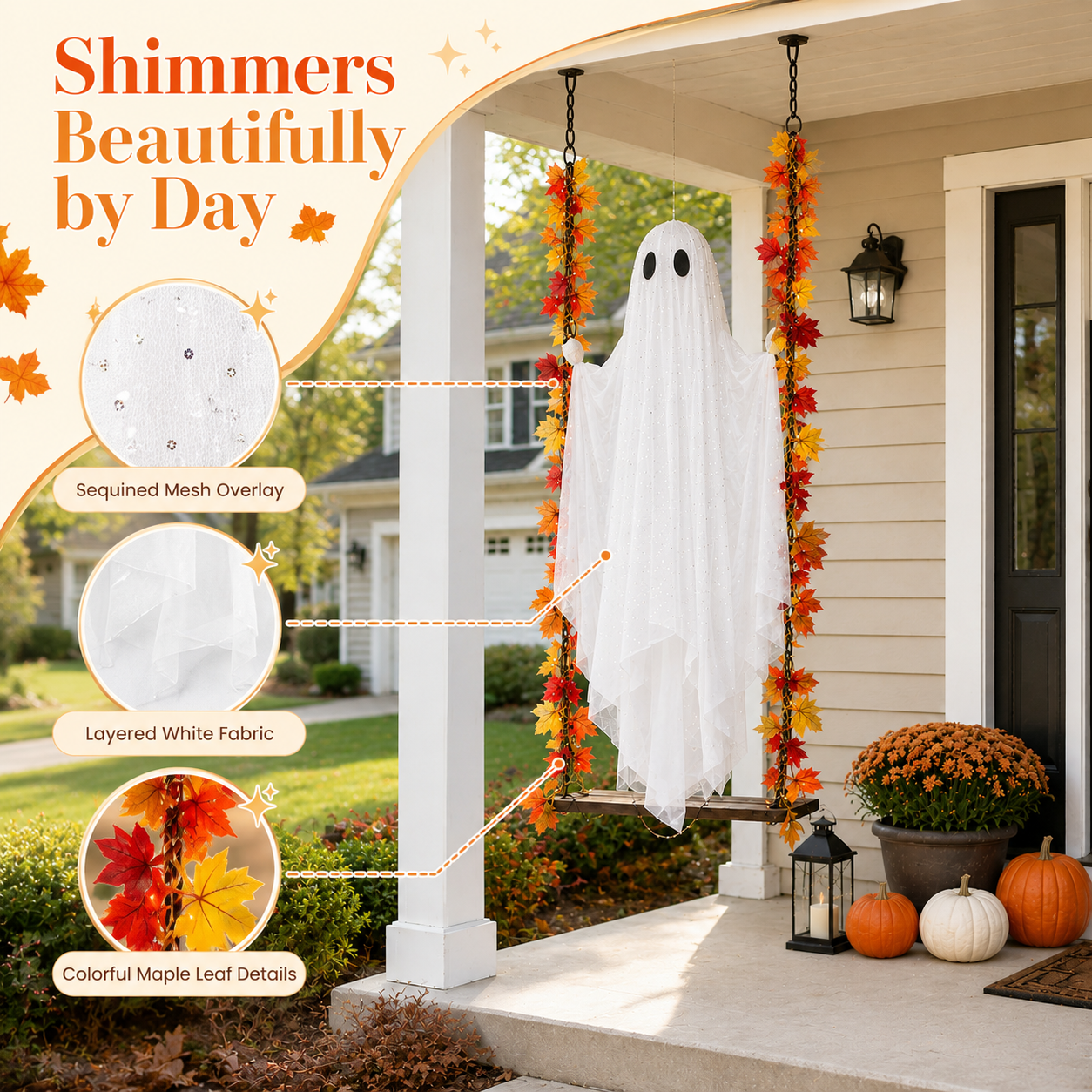 Lighted Halloween Ghost Swing Decoration