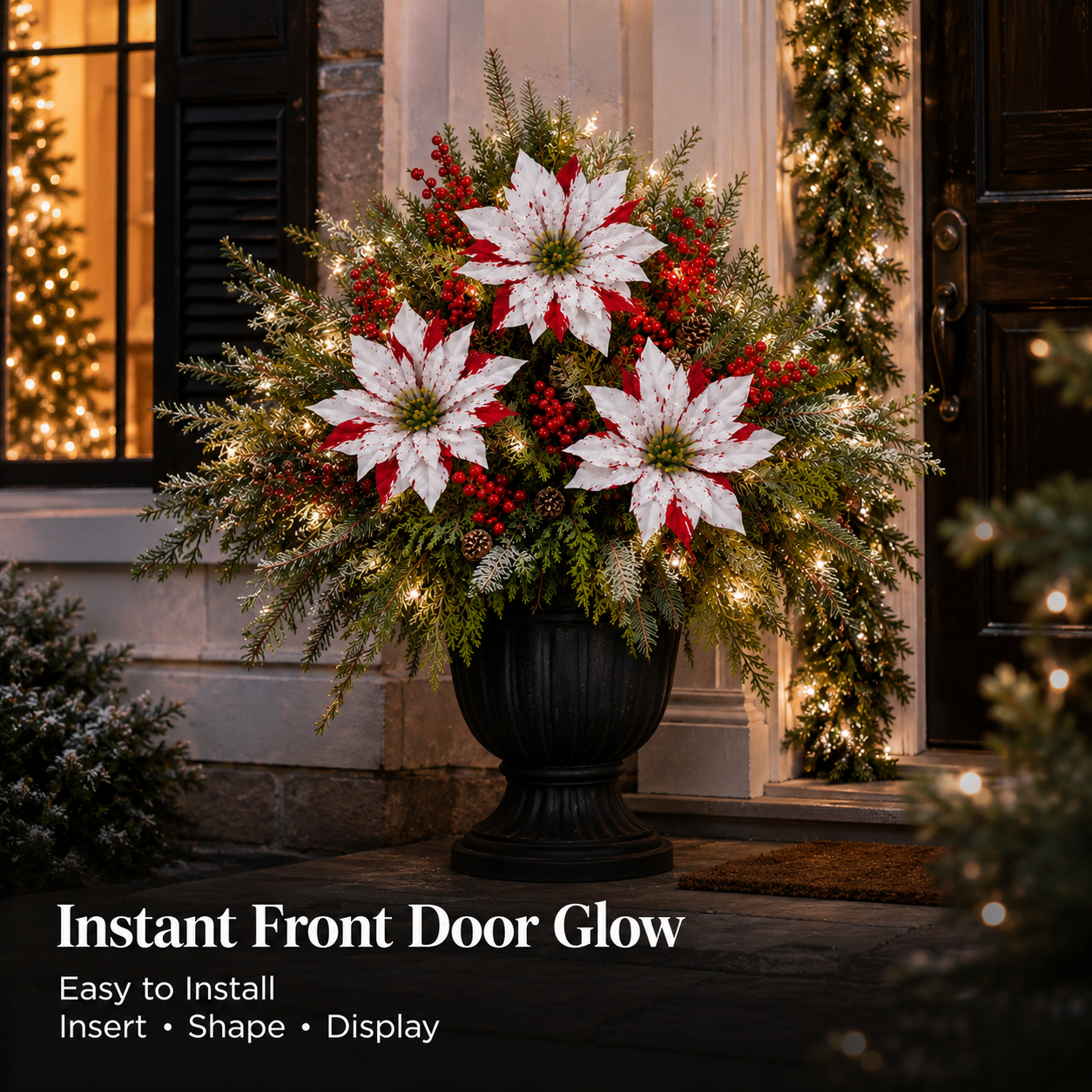 Pre-Lit Poinsettia Artificial Christmas Urn Filler