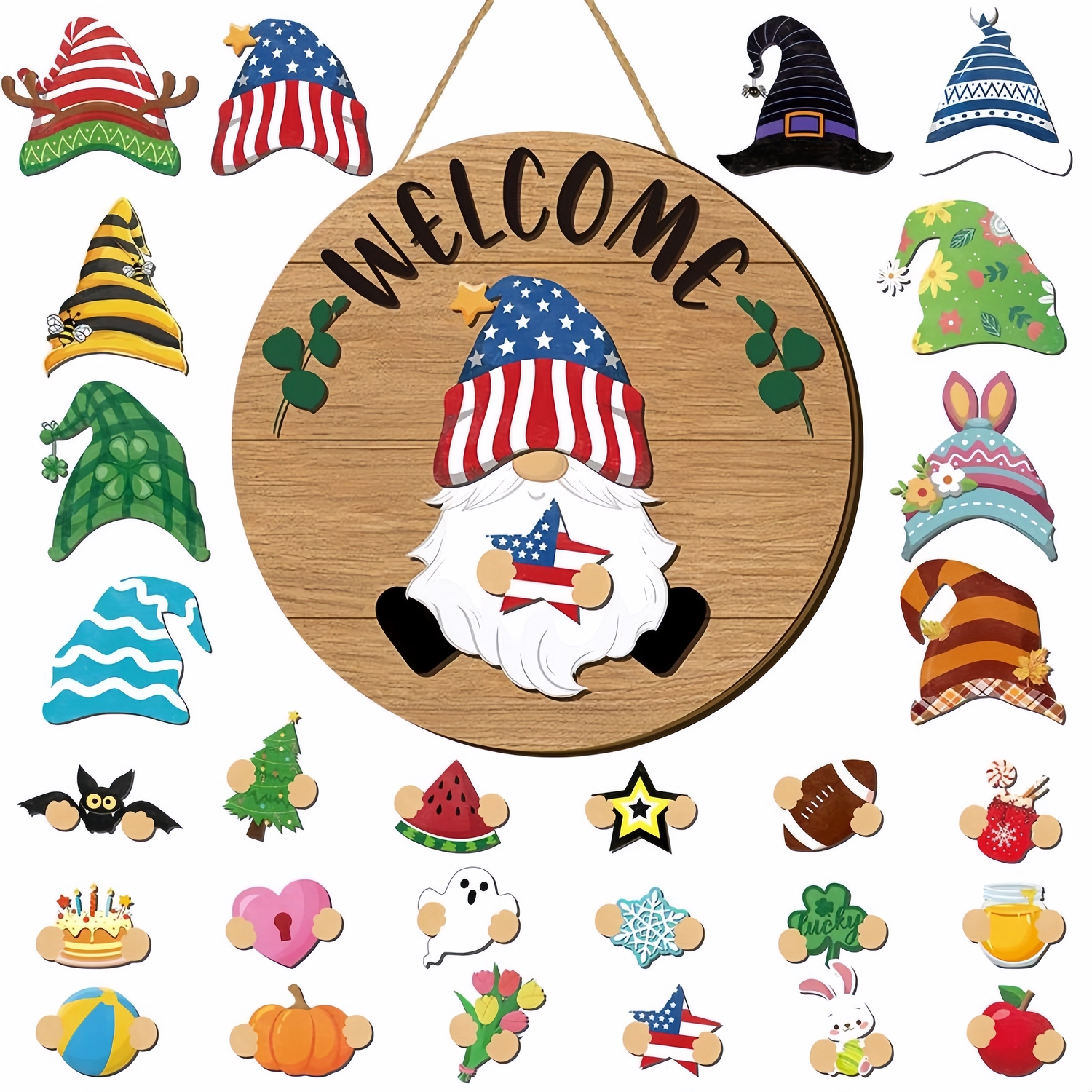 Seasonal Interchangeable Gnome Door Hanger