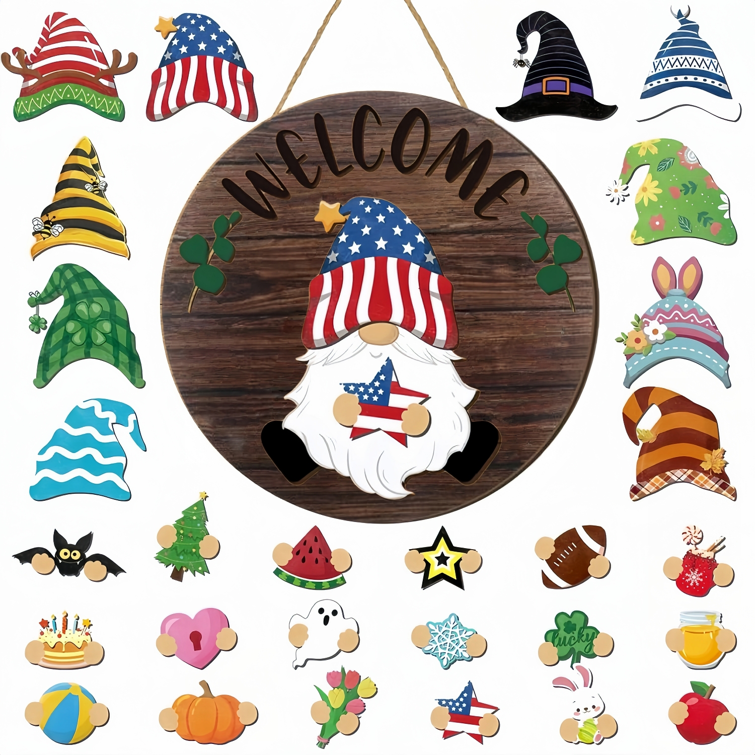 Seasonal Interchangeable Gnome Door Hanger