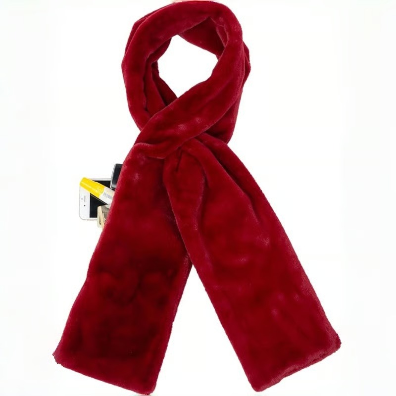 Faux Fur Scarf with Hidden Zipper Pocket