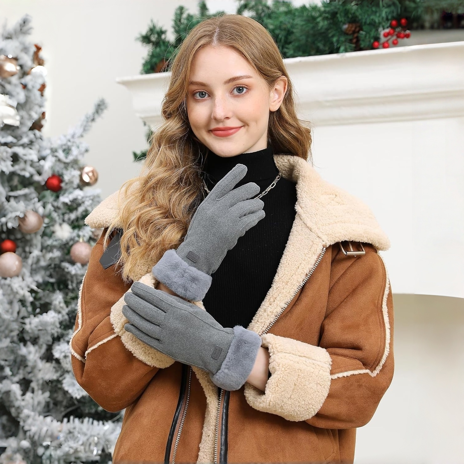 Winter Thickened Plush Leather Gloves – Women’s Warm Touchscreen Mittens