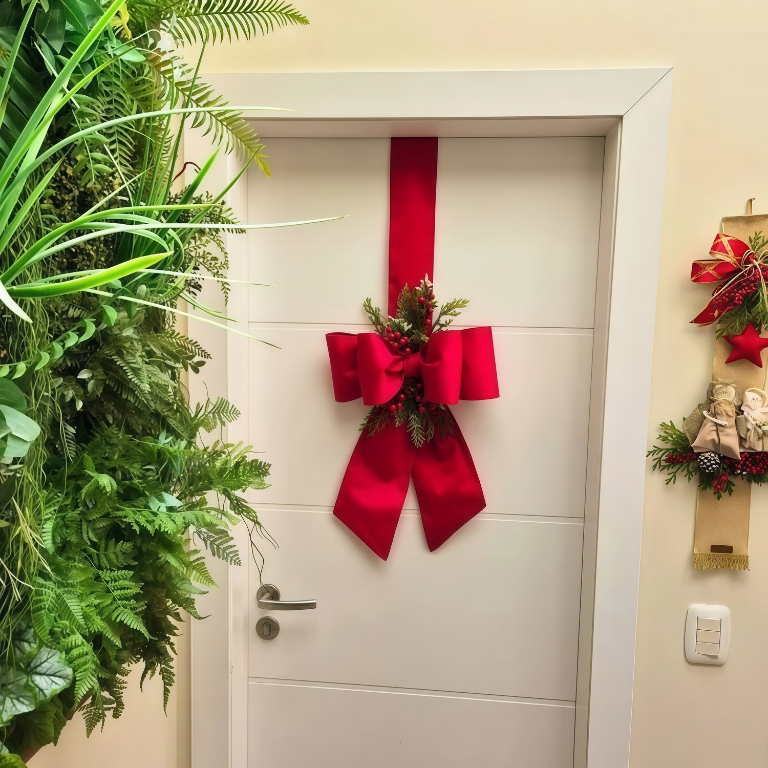 🎄Early Christmas Sale🔥Christmas Double Velvet Bow Ribbon with Holiday Greenery & Berries