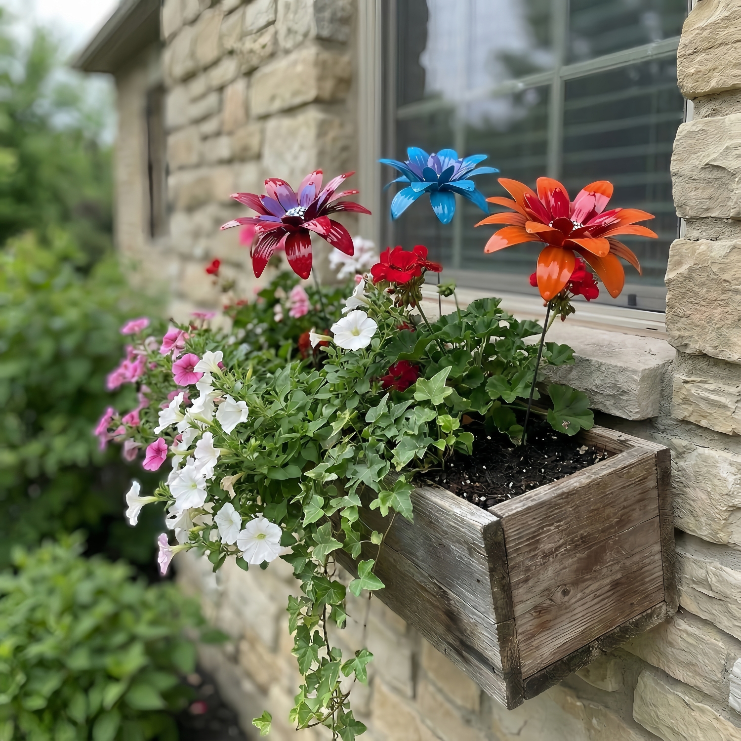 Rustic Metal Colorful Flowers Garden Stakes