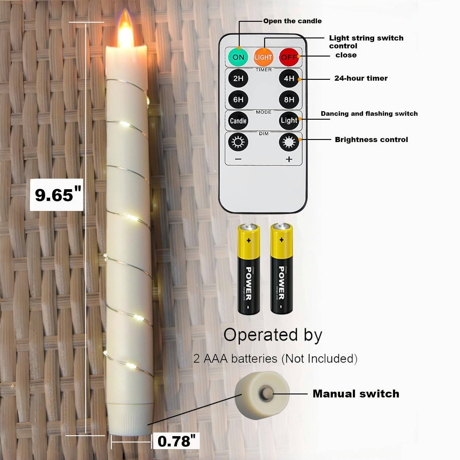 3 Pcs LED flameless Candle With Embedded Star Light String