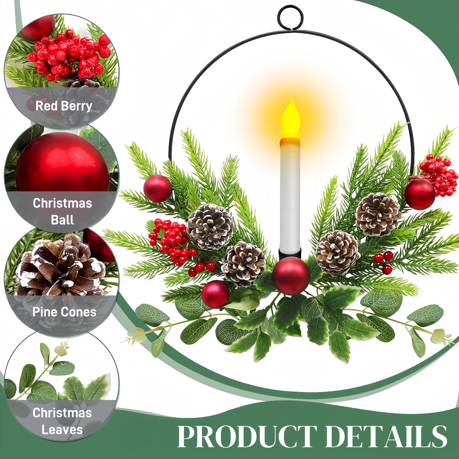 2025 Christmas Front Door & Window Candles Wreaths with Timer Remote