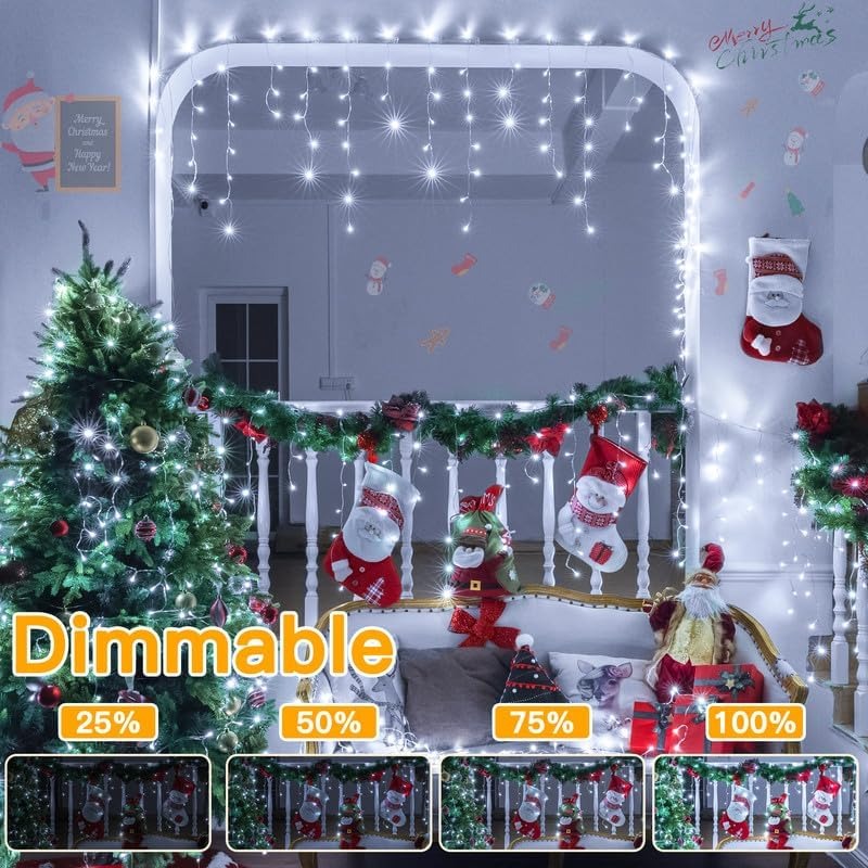 Icicle Lights for Outside 486LED with Remote 8Modes Timers Waterproof, Plug in Connectable