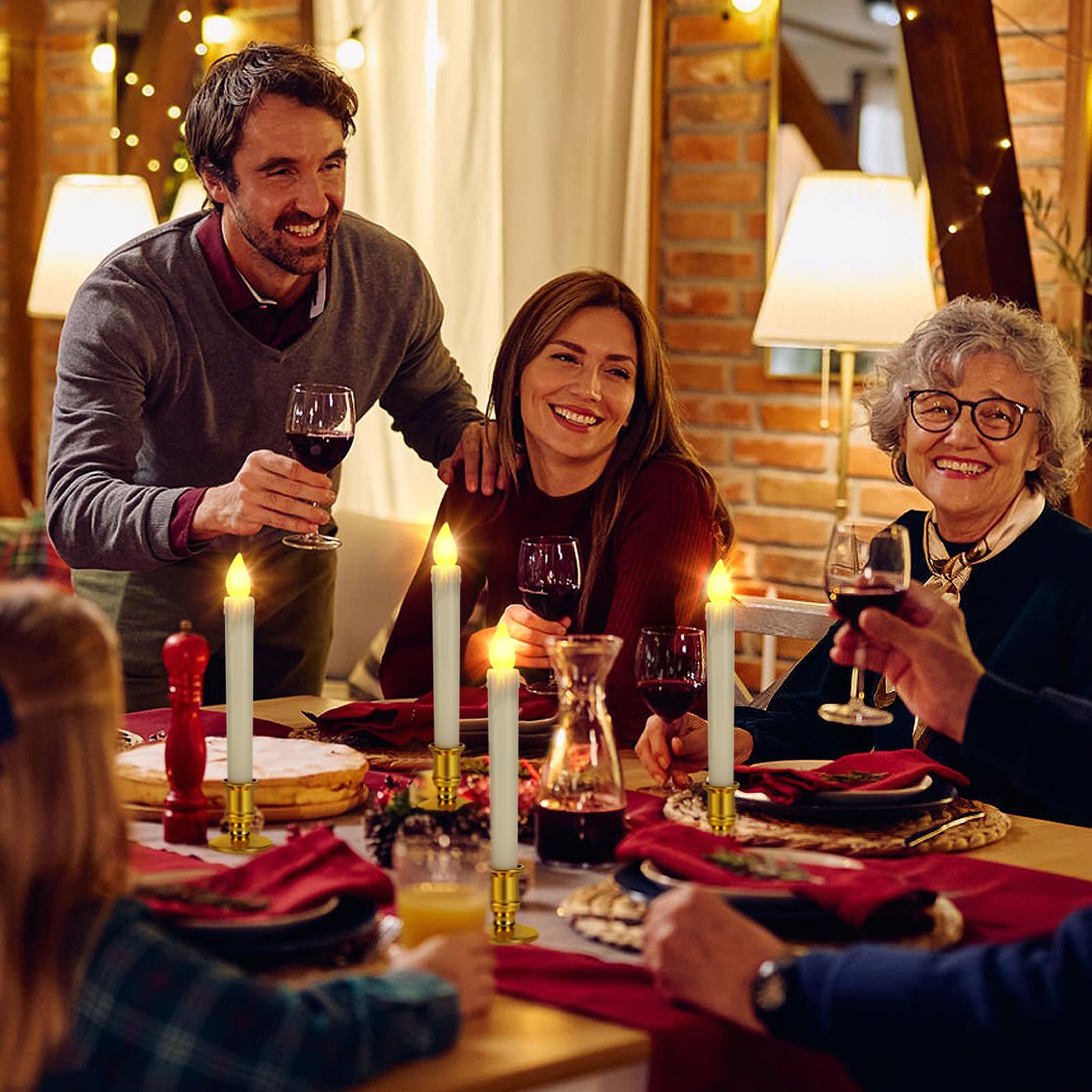 6 Pcs Christmas Flameless Flickering Candles with Timer, Removable Candlestick, Suction Cup