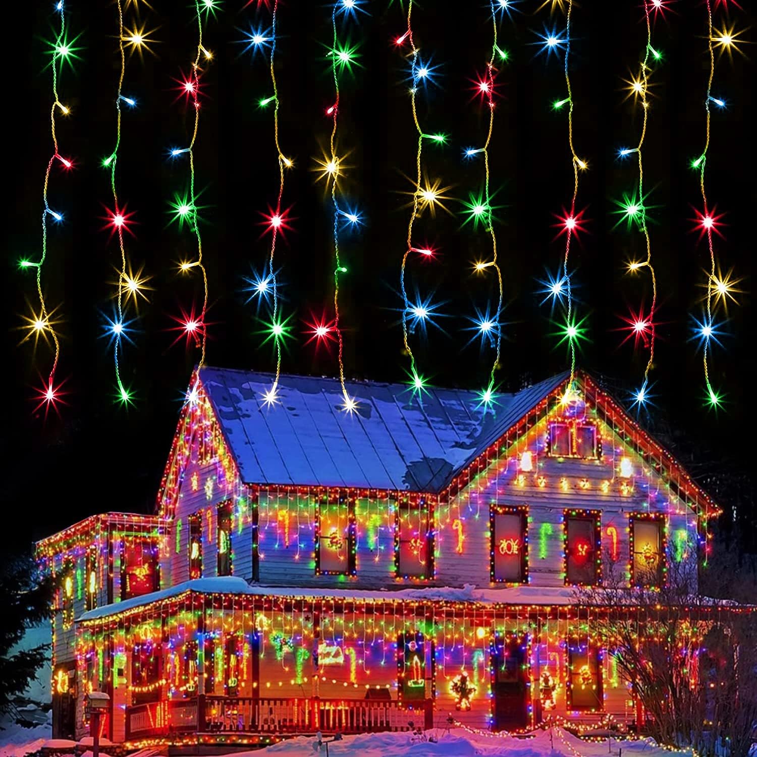 Outdoor Curtain String Lights with 8 Shining Modes