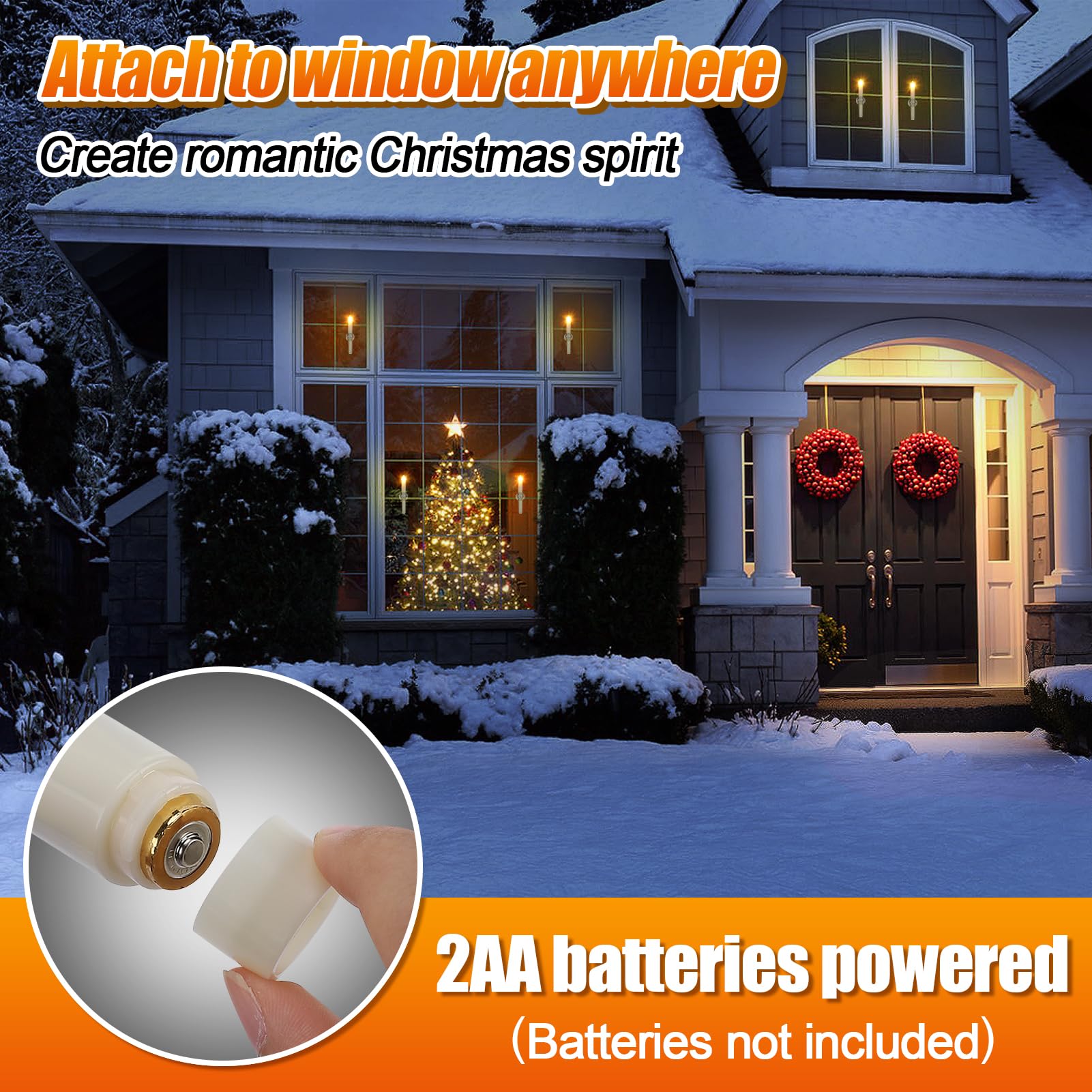 6 Pcs Christmas Flameless Flickering Candles with Timer, Removable Candlestick, Suction Cup