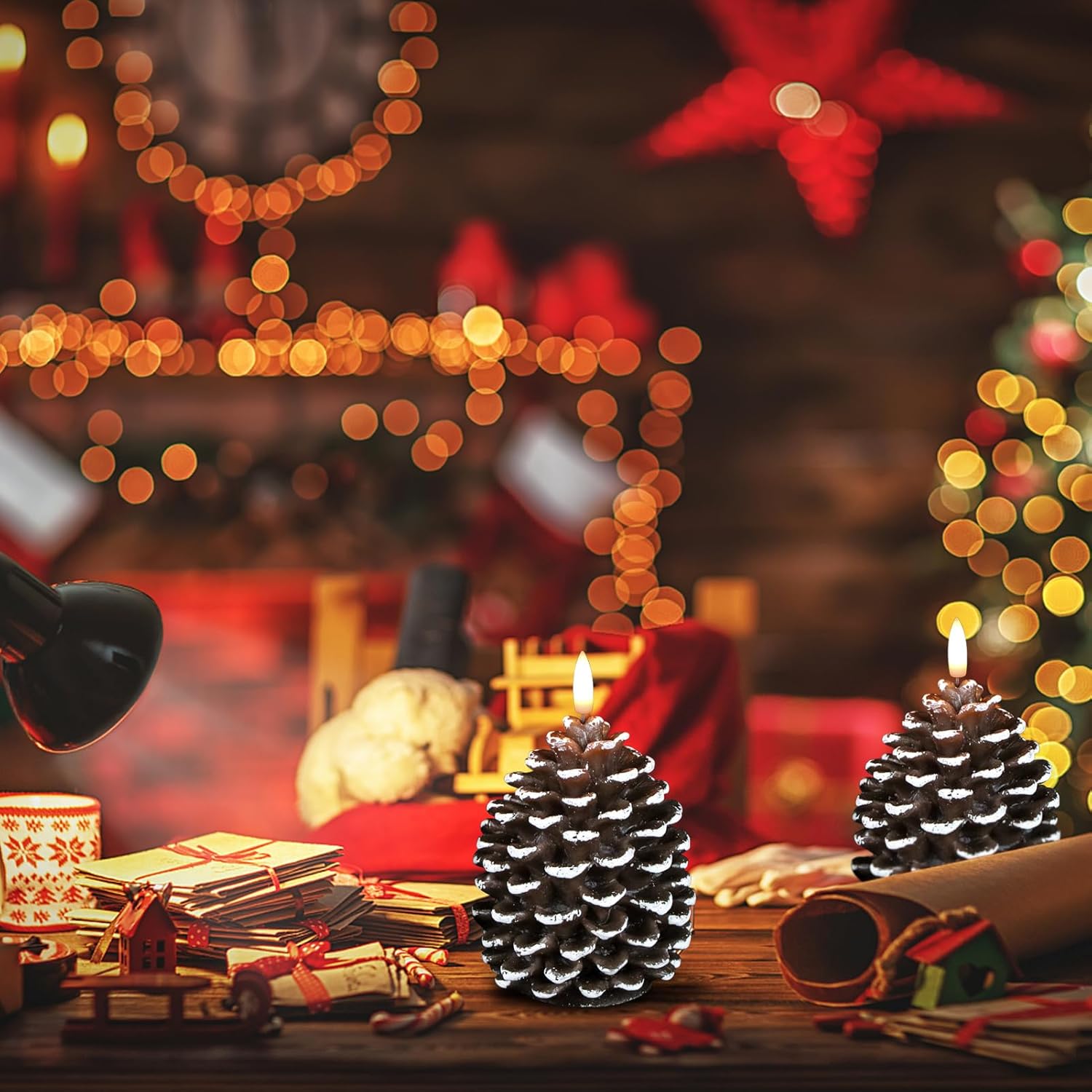 Flameless Pinecone Candles Battery Operated with 6 Hour Timer