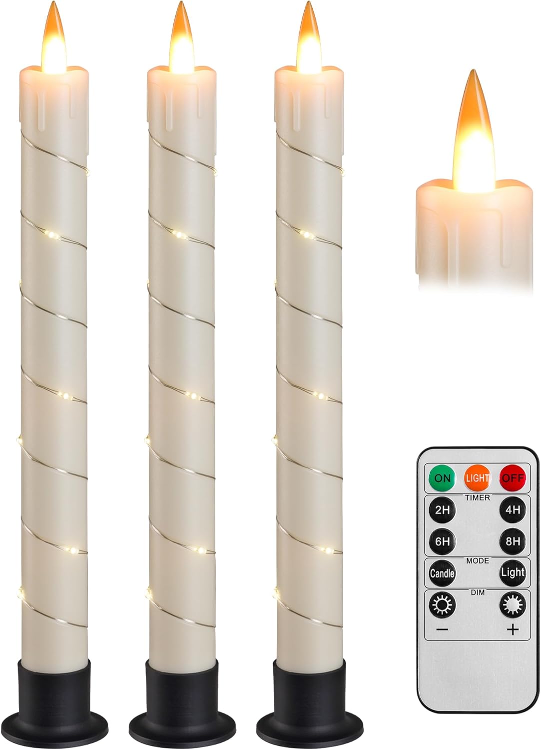 3 Pcs Flickering Flameless Battery Operated Taper Candle-Twinklehalo