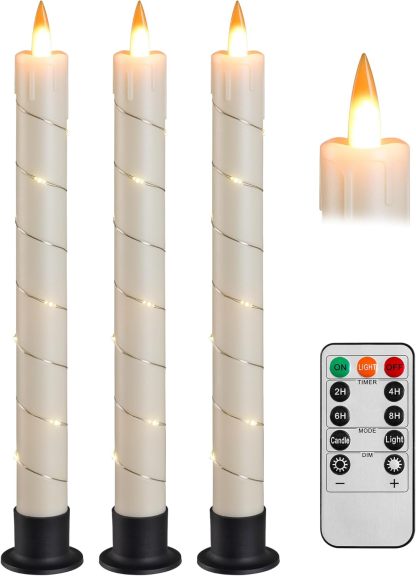 3 Pcs Flickering Flameless Battery Operated Taper Candle-Twinklehalo