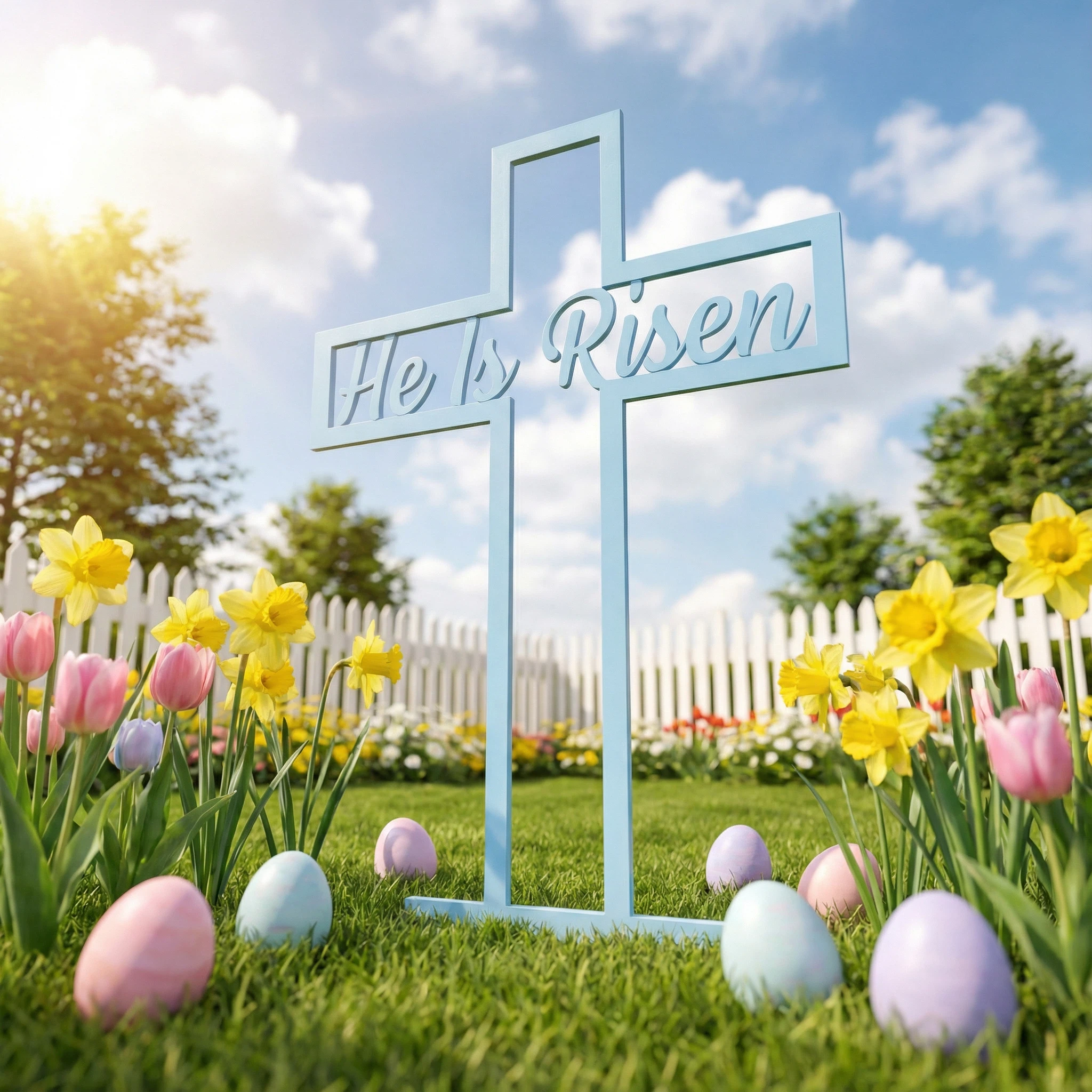 He Is Risen Metal Cross Yard Sign (24")