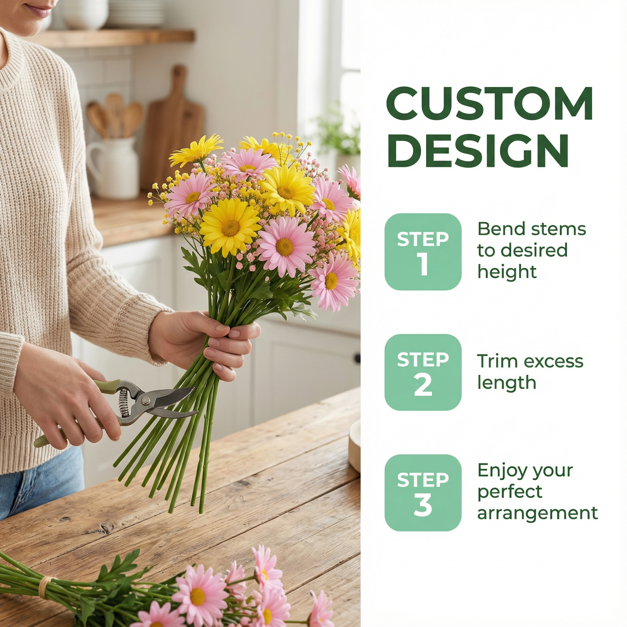 30pcs Realistic Gypsophila Daisy Artificial Flower Bouquet - Includes 20 Gypsophila and 10 Daisy Flowers