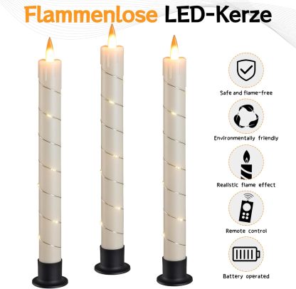3 Pcs Flickering Flameless Battery Operated Taper Candle-Twinklehalo