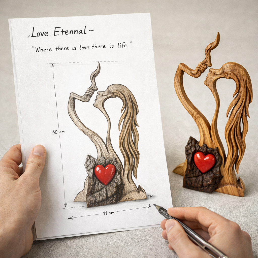 Hand-Carved Love eternal wooden Sculpture