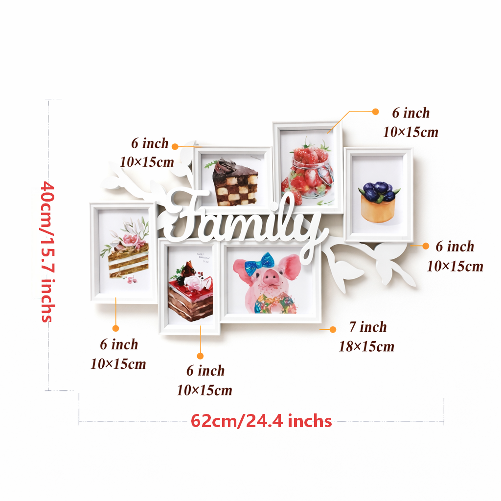 [24.4 x 15.7 inchs] Multi Picture Wall Mounted Display Photo Frame with 6 Openings
