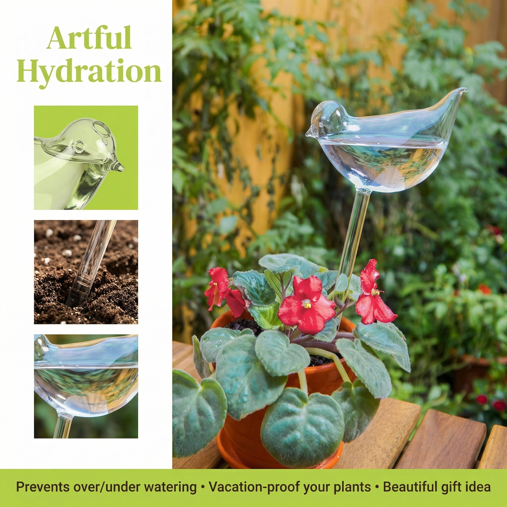 2PCS Glass Bird Plant Waterer Self Watering Globes