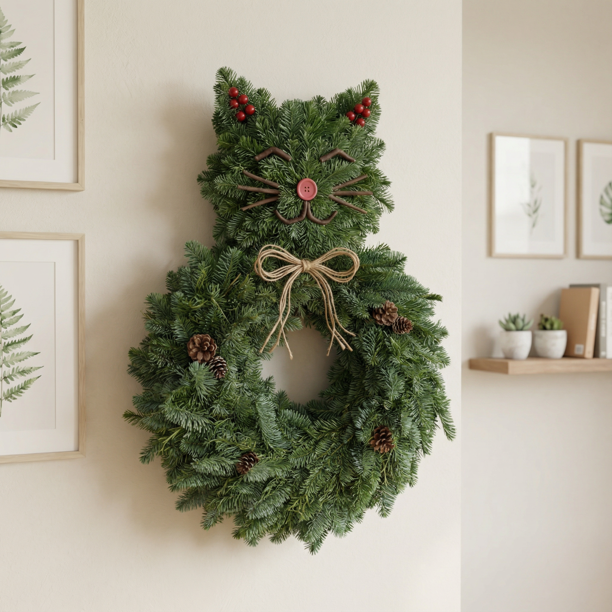 Purrfect Cat-Shaped Evergreen Wreath