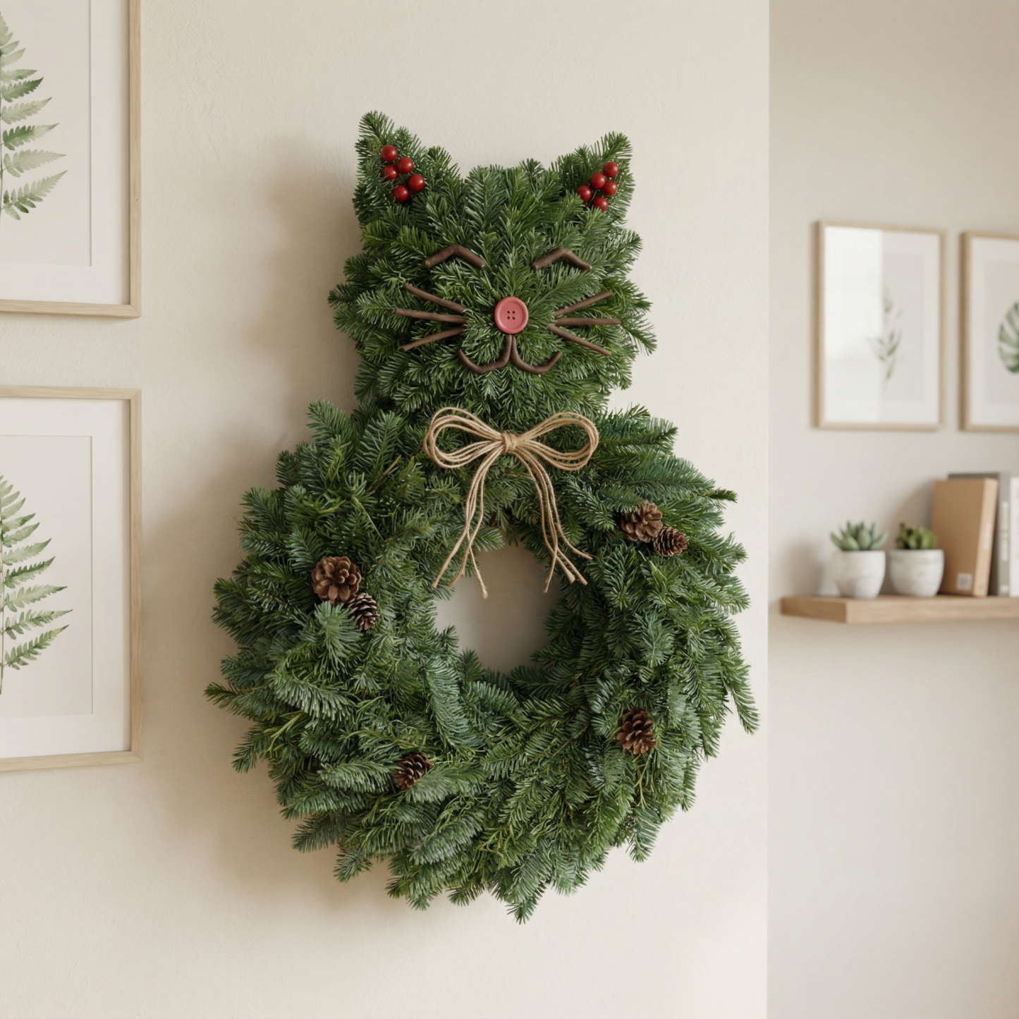 Purrfect Cat-Shaped Evergreen Wreath
