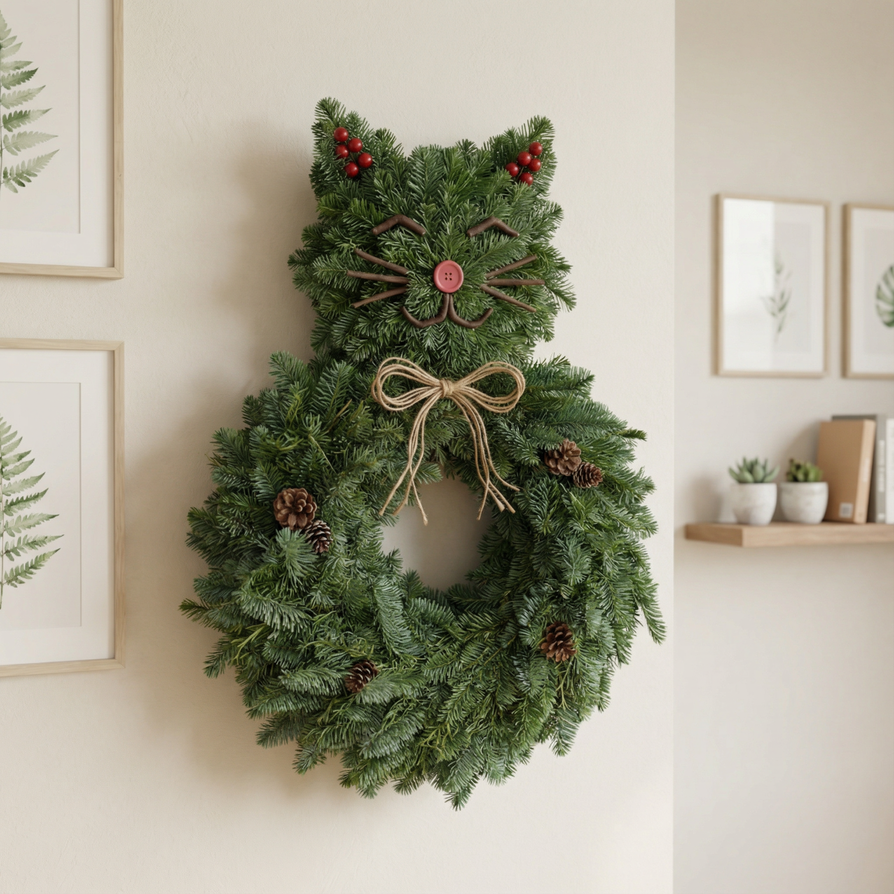 Purrfect Cat-Shaped Evergreen Wreath