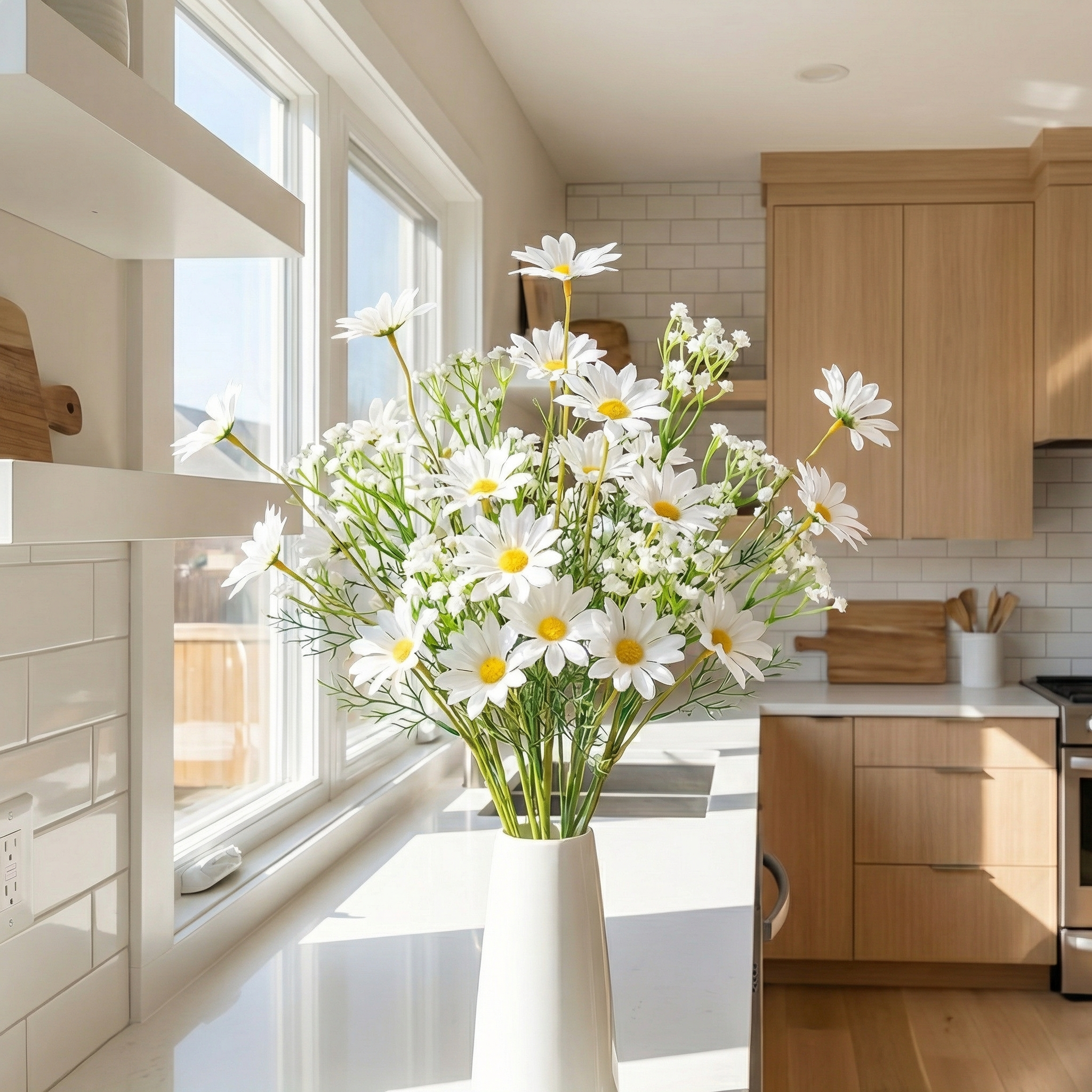 30pcs Realistic Gypsophila Daisy Artificial Flower Bouquet - Includes 20 Gypsophila and 10 Daisy Flowers