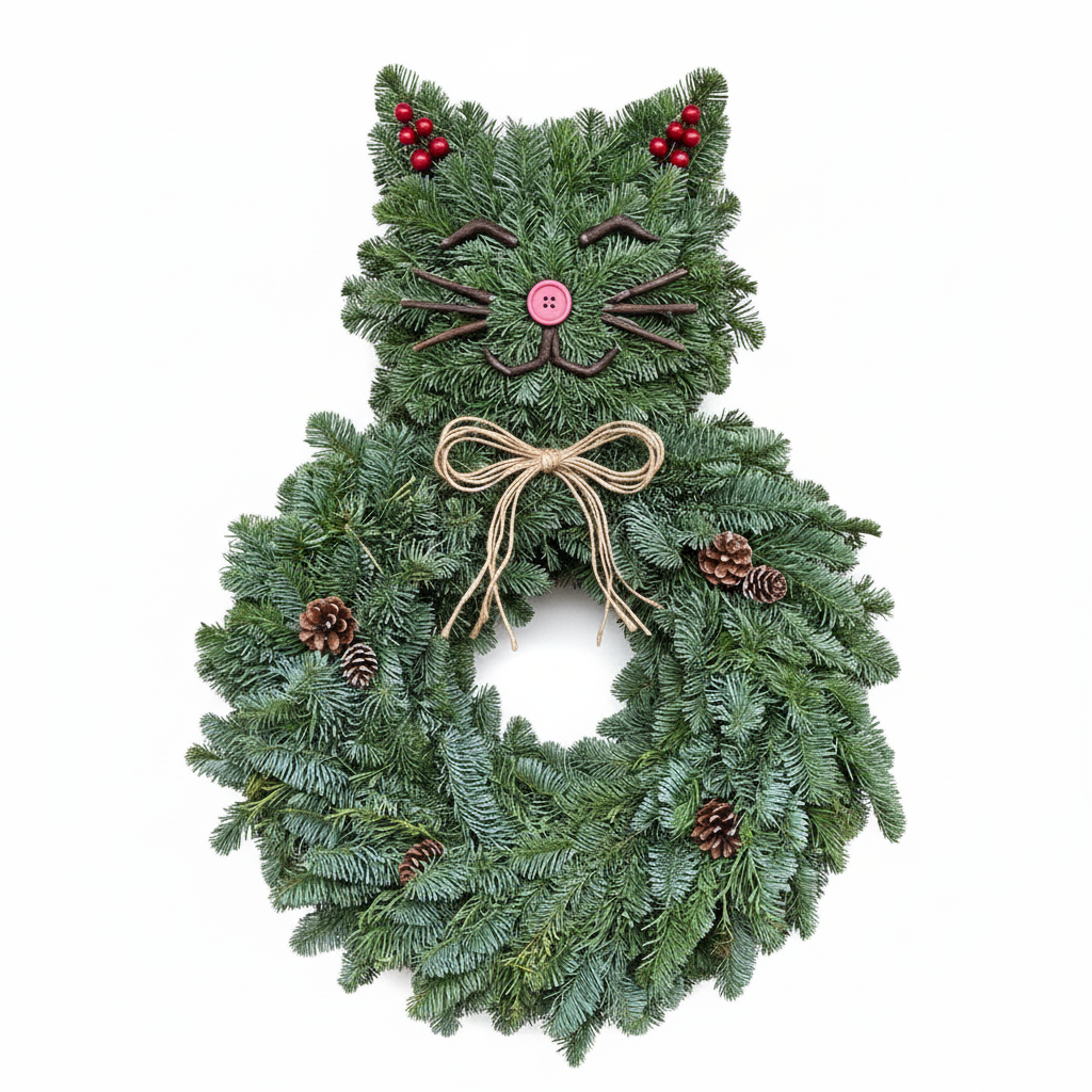 Purrfect Cat-Shaped Evergreen Wreath