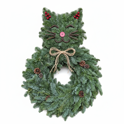 Purrfect Cat-Shaped Evergreen Wreath