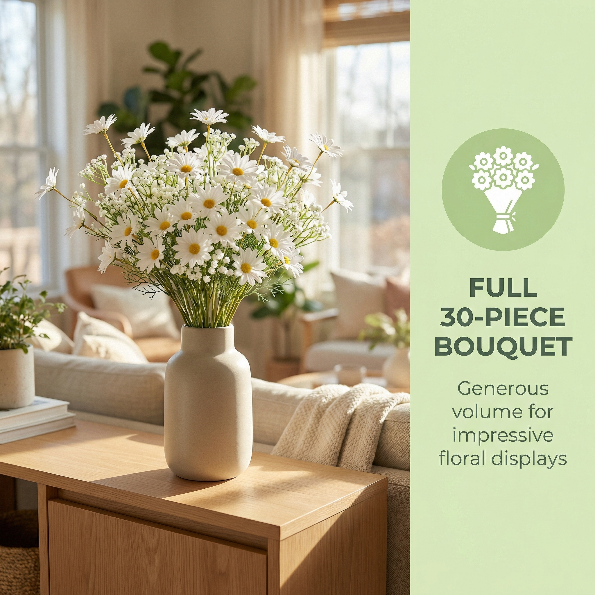 30pcs Realistic Gypsophila Daisy Artificial Flower Bouquet - Includes 20 Gypsophila and 10 Daisy Flowers