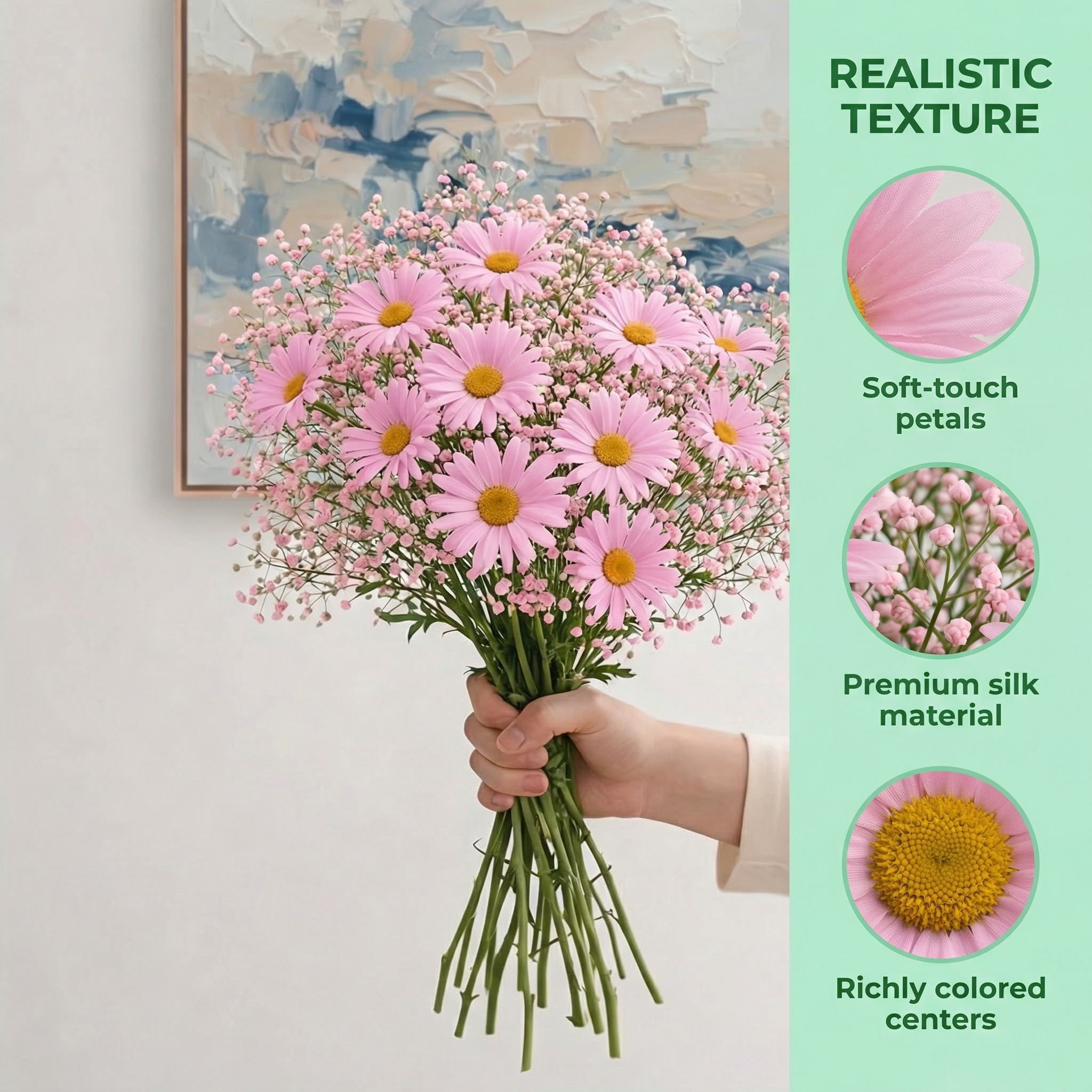 30pcs Realistic Gypsophila Daisy Artificial Flower Bouquet - Includes 20 Gypsophila and 10 Daisy Flowers