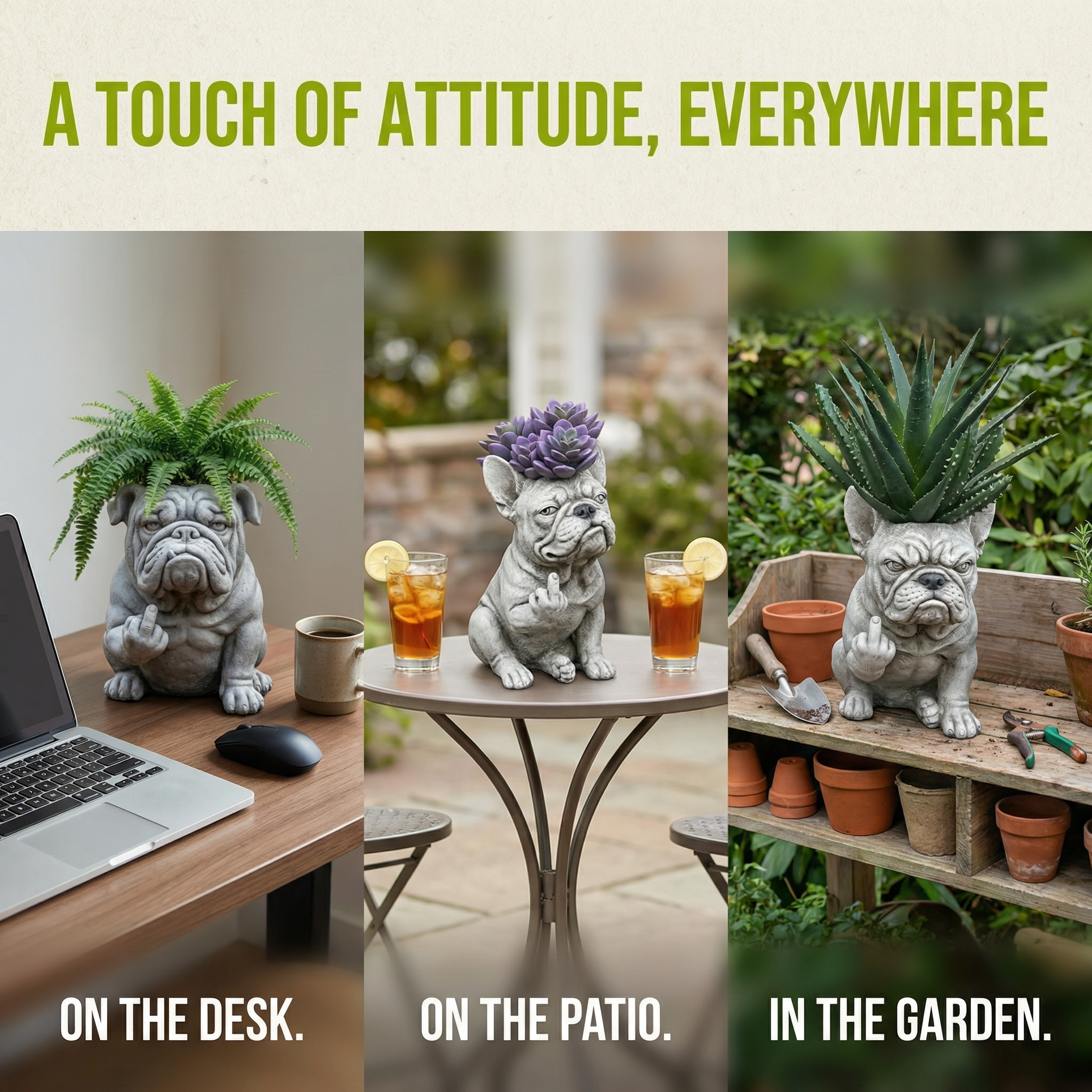 Funny Bulldog Planter Pot with Attitude for Indoor Outdoor Decor